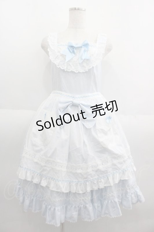 画像1: BABY,THE STARS SHINE BRIGHT / ローズフルールエプロンジャンパースカート  サックスＸ白 I-25-06-04-048-BA-OP-HD-ZI (1)