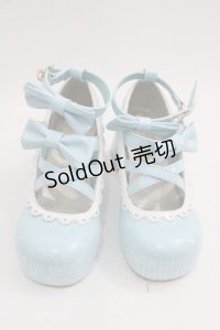 axes femme kawaii / ダブルリボンスカラップシューズ M サックス I-25-06-04-124-AX-SH-HD-ZI
