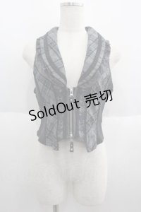 Ozz Croce / フロントダブルZIP刺繍チェックベスト  グレーチェック I-25-06-04-014-OO-TO-HD-ZI