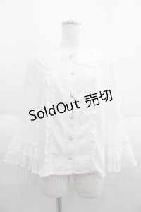 axes femme kawaii / レーシー姫袖ブラウス  白 I-25-06-04-003-AX-BL-HD-ZI