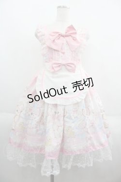画像1: 韓茹涼（海外ロリータブランド） / くまさんプリントエプロン付きジャンパースカート  ピンク I-25-06-08-052-LO-OP-HD-ZI