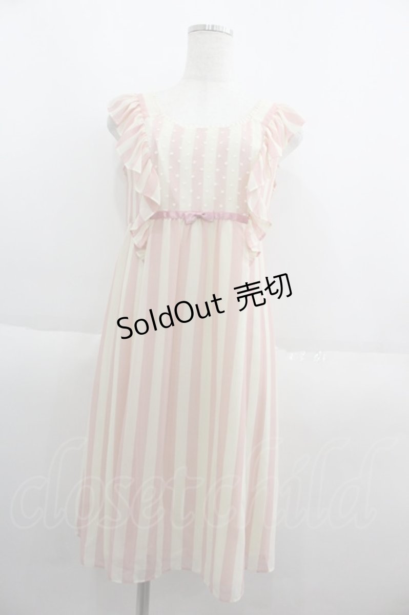 画像1: Emily Temple cute / シフォンストライプワンピース  ピンクＸアイボリー I-25-06-08-085-ET-OP-HD-ZI (1)