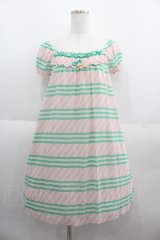 Emily Temple cute / ボーダーシフォン半袖ワンピース  ピンクＸミント I-25-06-08-092-ET-OP-HD-ZI