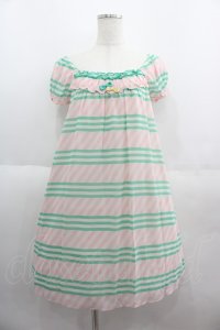 Emily Temple cute / ボーダーシフォン半袖ワンピース  ピンクＸミント I-25-06-08-092-ET-OP-HD-ZI