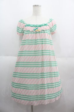 画像1: Emily Temple cute / ボーダーシフォン半袖ワンピース  ピンクＸミント I-25-06-08-092-ET-OP-HD-ZI