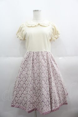 画像1: Shirley Temple / ベルベット切替レース刺繍ワンピース 160CM アイボリーＸピンク I-25-06-08-097-ET-OP-HD-ZI
