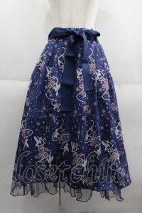 axes femme / アイスローズ柄スカート  紺 I-25-06-08-113-AX-SK-HD-ZI