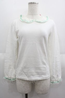 画像1: Shirley Temple / シフォンテープカットソー 160CM 白Ｘグリーン I-25-06-08-020-ET-TO-HD-ZI