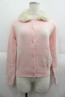 画像1: Shirley Temple / ファー襟トランプニットカーディガン 145〜160CM ピンク I-25-06-08-029-ET-TO-HD-ZI