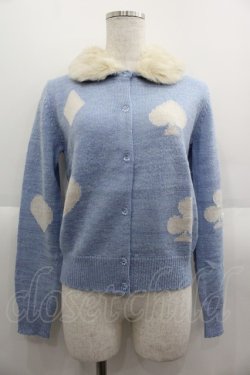 画像1: Shirley Temple / ファー襟トランプニットカーディガン 145〜160CM サックスＸアイボリー I-25-06-08-030-ET-TO-HD-ZI