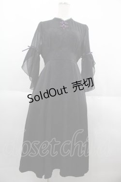 画像1: axes femme POETIQUE / チャイナボタンフレア袖ワンピース  黒Ｘ紫 I-25-06-11-092-AX-OP-HD-ZI