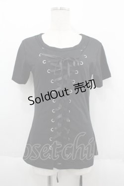 画像1: HELL CAT PUNKS / レースアップTシャツ S ブラック I-25-06-11-010-PU-TO-HD-ZI