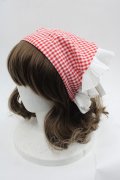 LOLITAその他(お買取対象外) / ギンガムチェックプリーツフリルバブーシュカ風カチューシャ  赤チェックＸ白 I-25-06-11-111-LO-AC-HD-ZI