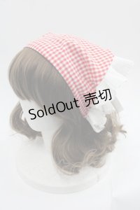 LOLITAその他(お買取対象外) / ギンガムチェックプリーツフリルバブーシュカ風カチューシャ  赤チェックＸ白 I-25-06-11-111-LO-AC-HD-ZI