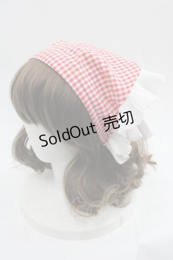 画像1: LOLITAその他(お買取対象外) / ギンガムチェックプリーツフリルバブーシュカ風カチューシャ  赤チェックＸ白 I-25-06-11-111-LO-AC-HD-ZI