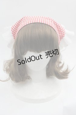 画像2: LOLITAその他(お買取対象外) / ギンガムチェックプリーツフリルバブーシュカ風カチューシャ  赤チェックＸ白 I-25-06-11-111-LO-AC-HD-ZI