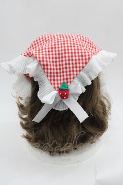 画像3: LOLITAその他(お買取対象外) / ギンガムチェックプリーツフリルバブーシュカ風カチューシャ  赤チェックＸ白 I-25-06-11-111-LO-AC-HD-ZI