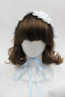画像2: LOLITAその他(お買取対象外) / ギンガムチェックフラワーレースヘッドドレス  白Ｘサックス I-25-06-11-116-LO-AC-HD-ZI