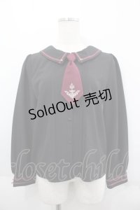 axes femme / 刺繍入りタイ付ブラウス  黒Ｘボルドー I-25-06-11-002-AX-BL-HD-ZI