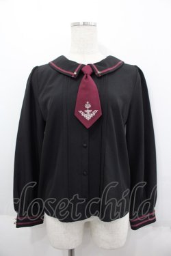画像1: axes femme / 刺繍入りタイ付ブラウス  黒Ｘボルドー I-25-06-11-002-AX-BL-HD-ZI
