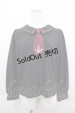 画像1: axes femme / 刺繍入りタイ付ブラウス  黒Ｘボルドー I-25-06-11-002-AX-BL-HD-ZI