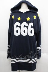 HELL CAT PUNKS / 666ロングプルパーカー  ネイビー I-25-06-11-017-PU-TO-HD-ZI