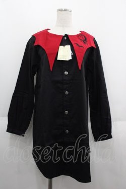 画像1: ALGONQUINS / コウモリ刺繍カラーオーバーブラウスワンピース  クロ×アカ I-25-06-11-044-AL-BL-HD-ZI