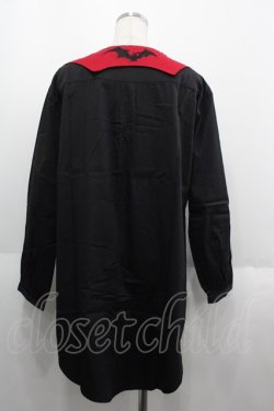 画像2: ALGONQUINS / コウモリ刺繍カラーオーバーブラウスワンピース  クロ×アカ I-25-06-11-044-AL-BL-HD-ZI