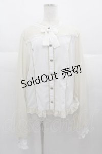 metamorphose / 【プラスサイズ】スタンドカラーチュールスリーブブラウス  白 I-25-06-17-008-ME-BL-HD-ZI