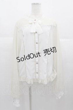 画像1: metamorphose / 【プラスサイズ】スタンドカラーチュールスリーブブラウス  白 I-25-06-17-008-ME-BL-HD-ZI