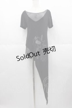 画像1: NAOTO SEVEN / ドクロラメプリント重ね着風デザイン変形カットソー  黒Ｘグレー I-25-06-17-031-HN-TO-HD-ZI