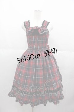 画像1: BABY,THE STARS SHINE BRIGHT / タータンチェックIIシャーリングプリンセスジャンパースカート  赤Ｘグレーチェック I-25-06-17-044-BA-OP-HD-ZI