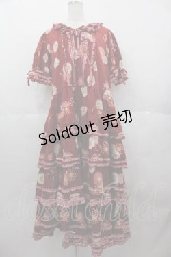 画像1: PINK HOUSE / ひな菊コサージュプリントパッチワークワンピース  赤 I-25-06-21-067-LO-OP-HD-ZI