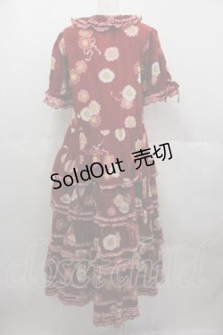 画像2: PINK HOUSE / ひな菊コサージュプリントパッチワークワンピース  赤 I-25-06-21-067-LO-OP-HD-ZI