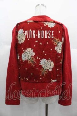 画像2: PINK HOUSE / ブーケプリントフリルゼッケンスナップボタンカーディガン  赤Ｘ白 I-25-06-21-042-LO-TO-HD-ZI