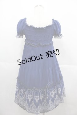 画像2: axes femme / ハート刺繍プリーツシフォン半袖ワンピース  青Ｘ白 I-25-06-25-065-AX-OP-HD-ZI