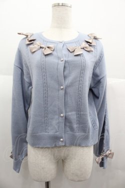 画像1: axes femme / サテンリボンニットカーディガン  サックス I-25-06-25-008-AX-TO-HD-ZI
