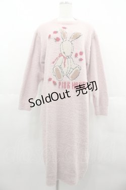 画像1: PINK HOUSE / うさぎリラックスニットワンピース  ピンク I-25-06-25-071-LO-OP-HD-ZI