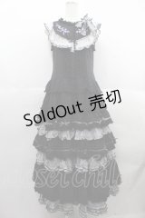 PINK HOUSE / ストライプ使いノースリーブフリルワンピース  黒Ｘ白Ｘ紫 I-25-06-25-075-LO-OP-HD-ZI