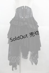 OZZ ANGELO / 薔薇クロス刺繍コルセットスカート  黒Ｘシルバー I-25-06-25-081-OO-SK-HD-ZI