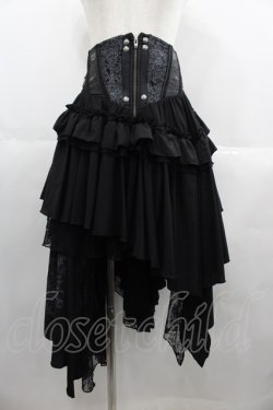 画像1: OZZ ANGELO / 薔薇クロス刺繍コルセットスカート  黒Ｘシルバー I-25-06-25-081-OO-SK-HD-ZI