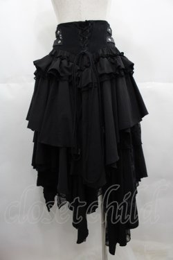 画像2: OZZ ANGELO / 薔薇クロス刺繍コルセットスカート  黒Ｘシルバー I-25-06-25-081-OO-SK-HD-ZI