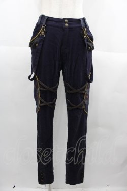 画像1: Ozz oneste / 薔薇刺繍編み上げデザインパンツ  ネイビーＸパープル I-25-06-25-088-OO-PA-HD-ZI