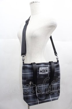 画像1: NieR Clothing / チェックショルダーバッグ  グレーＸ黒チェック I-25-06-25-099-PU-BG-HD-ZI