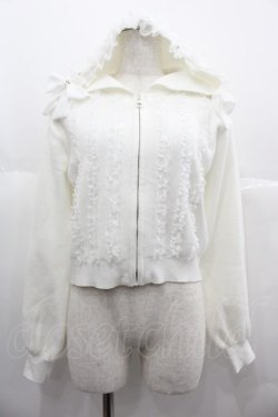 画像1: mellfy memory / Ribbon ＆ lace ruffle headdress hoodieニット M 白 I-25-06-25-013-LO-TO-HD-ZI