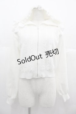 画像1: mellfy memory / Ribbon ＆ lace ruffle headdress hoodieニット M 白 I-25-06-25-013-LO-TO-HD-ZI