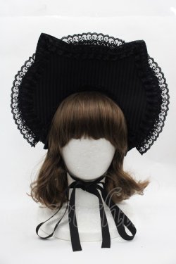 画像1: vierge vampur / ねこみみボンネット  黒 I-25-06-25-121-LO-AC-HD-ZI