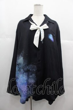 画像1: Favorite / 滲む青空にはじける星泡水彩シャツ  黒Ｘ青 I-25-06-25-017-LO-BL-HD-ZI