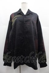 Favorite / ホラー和柄風オーバーサイズ柄シャツ  黒Ｘボルドー I-25-06-25-019-LO-BL-HD-ZI