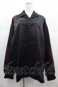 Favorite / ホラー和柄風オーバーサイズ柄シャツ  黒Ｘボルドー I-25-06-25-019-LO-BL-HD-ZI